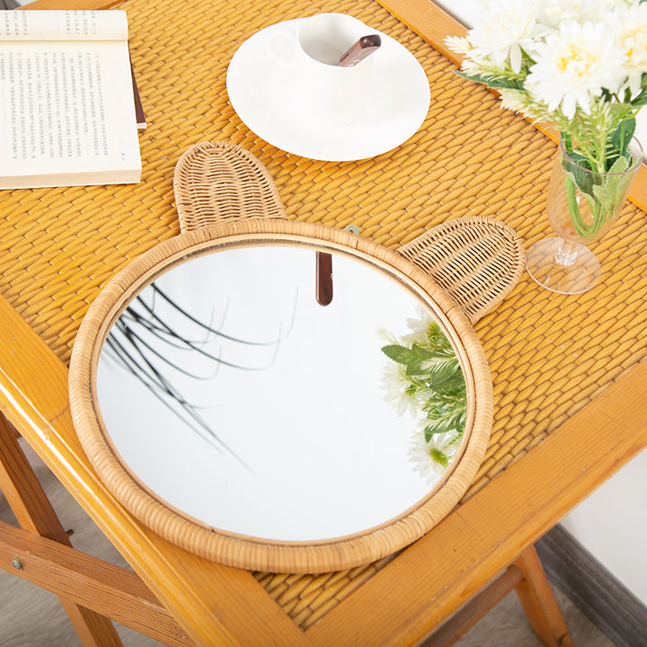 Round Wall Mirror with Rattan Design Bowlift