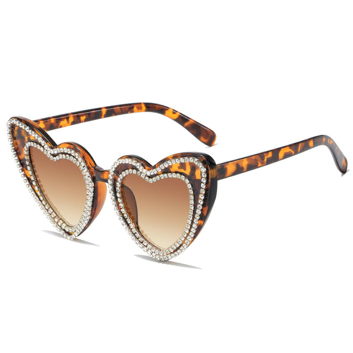 Women's Heart-Shaped Sunglasses with Glitter Accents Bowlift