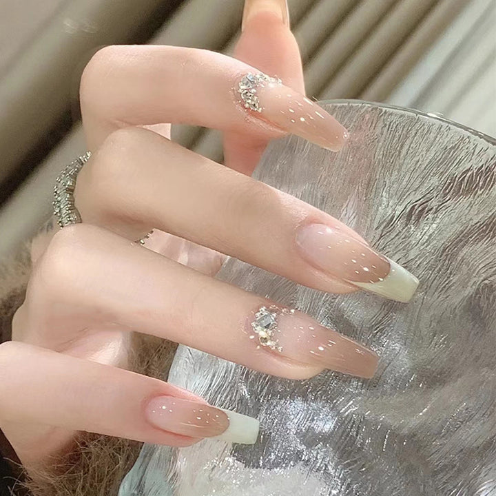 Decorative Press-On Nail Tips with Rhinestone Accent Bowlift