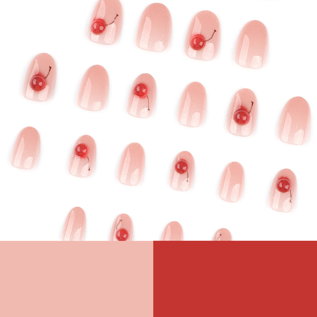 Elegant artificial nails with glitter and cherry motif Bowlift