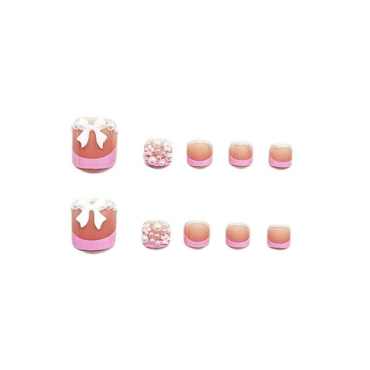 Decorative Press-On Nail Art Set with Floral and Bow Accents Bowlift