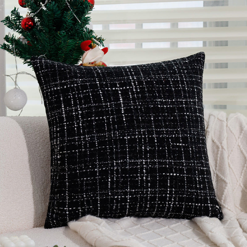 Square cushion cover Bowlift made of textured tweed bouclé with woven check pattern