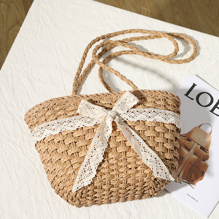 Elegant basket bag with decorative lace ribbon Bowlift
