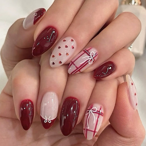 Heart-Themed Press-On Nail Set Bowlift