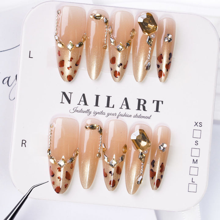 Elegant Press-On Nail Art Set with Floral and Gemstone Embellishments Bowlift