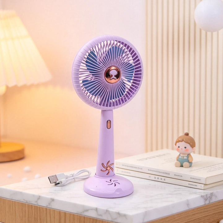 Cooling rechargeable handheld and tabletop fan with detachable base and USB charging Bowlift