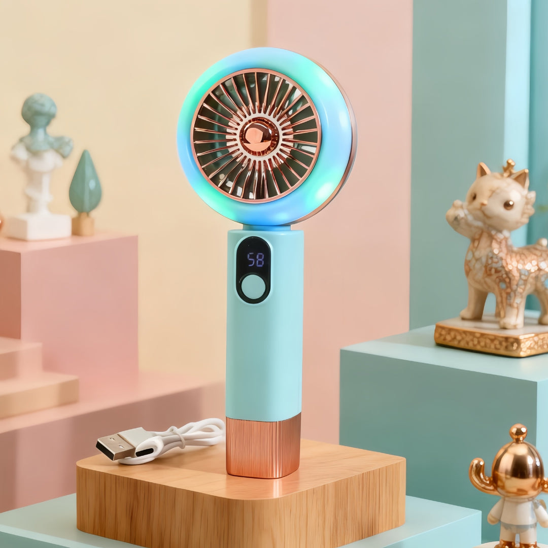 Women's Portable Mini Fan with LED Function and Temperature Display Bowlift