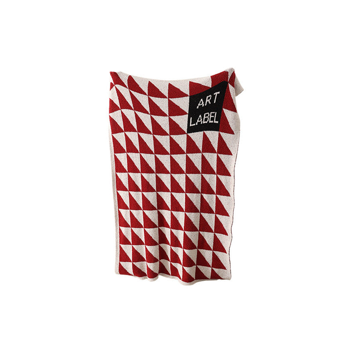 Large patterned bouclé throw blanket with geometric block pattern