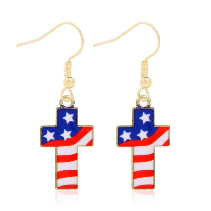 Women's star-shaped enamel earrings with USA flag motif and gold-plated fish Bowlift
