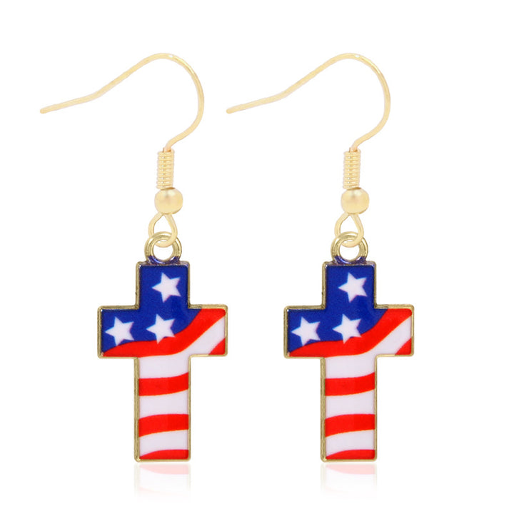 Women's star-shaped enamel earrings with USA flag motif and gold-plated fish Bowlift