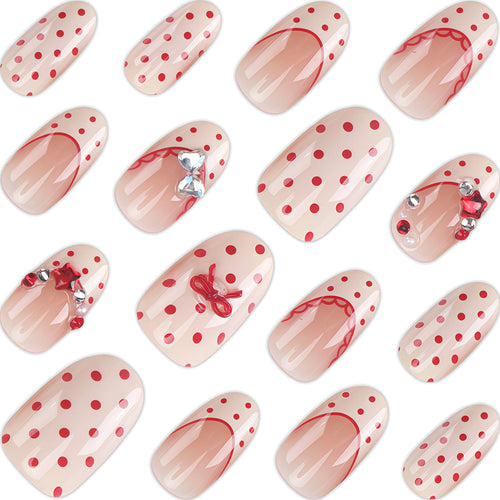 Artistic Press-On Nail Set with Bow and Floral Details Bowlift 1789389376