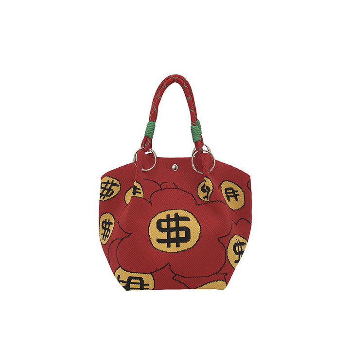 WoFloral Print Textured Handbag Bowlift