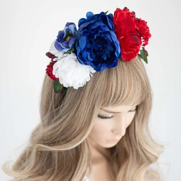 Women's flower crown headband with artistic roses and greenery Bowlift