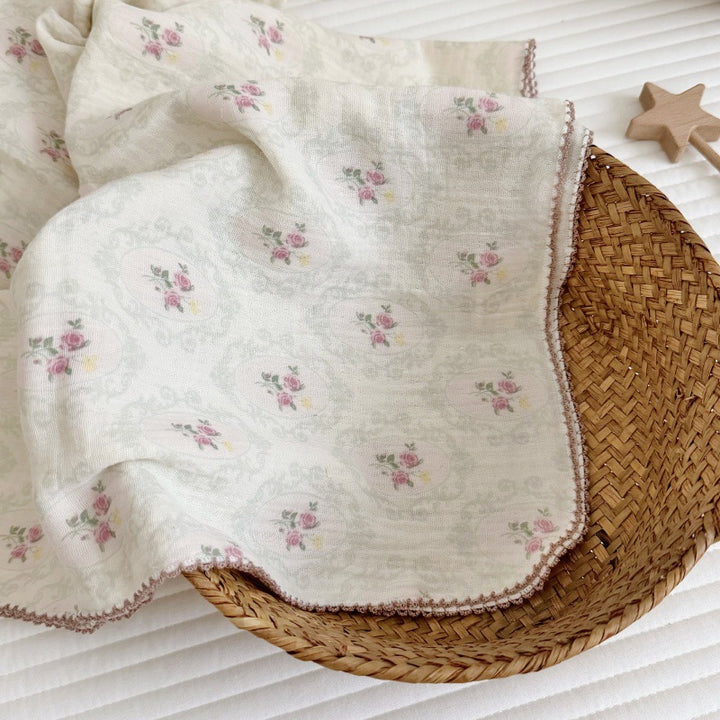 Women's Cozy Cotton Blanket with Floral Design Bowlift