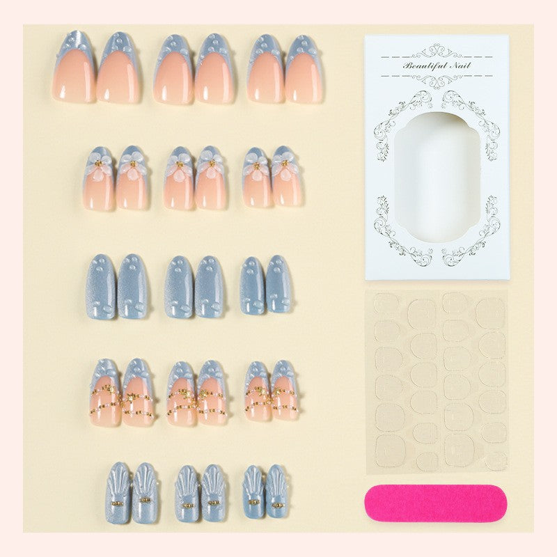 Decorative Press-On Nail Art Set with Gem Accents Bowlift