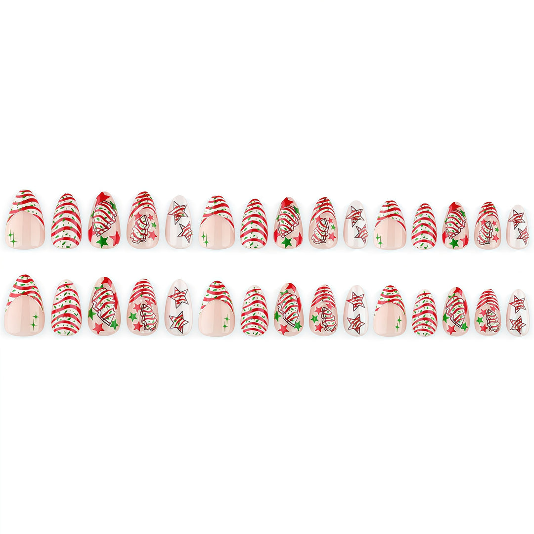 Artificial nails in festive Christmas design with colorful accents Bowlift