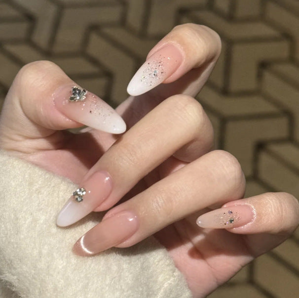 Artistic Press-On Nail Art Set with Floral and Gemstone Accents Bowlift