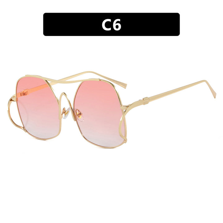 Women's geometric sunglasses with narrow metal frame and brown lenses Bowlift