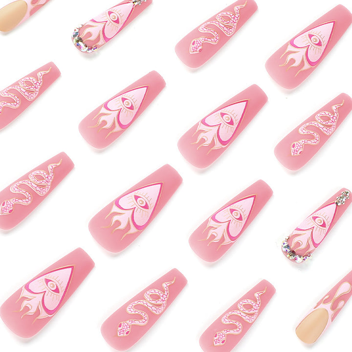 Artful Nail Extensions with Snake and Flower Decoration Bowlift