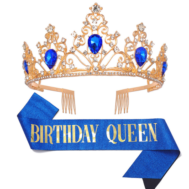 Girl crown with sparkling crystals and elegant birthday sash set Bowlift