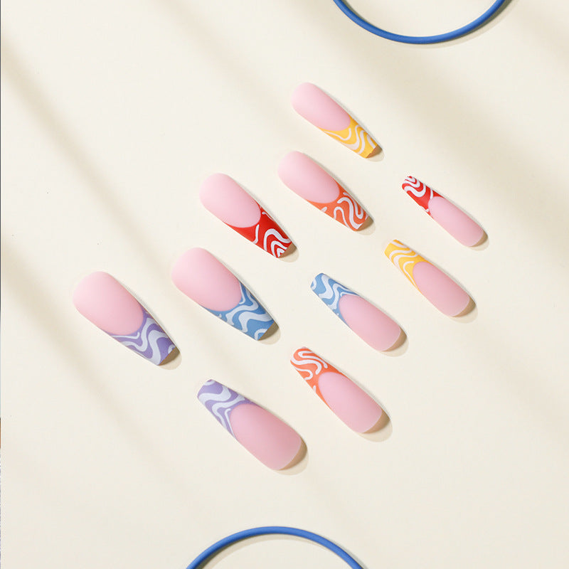 Artful Nail Extensions with Modern Color Pattern Bowlift