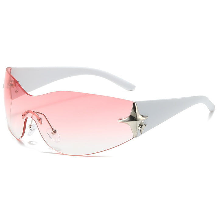 Futuristic Shield Sunglasses with Metallic Accents Bowlift