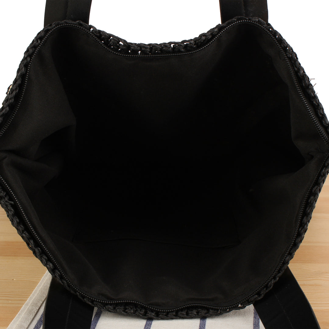 Handbag with Elegant Striped Design and Sturdy Leather Handles Bowlift