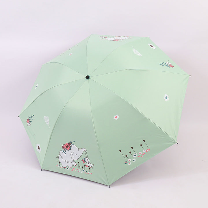 Women Folding Umbrella with Cute Elephant Design Bowlift
