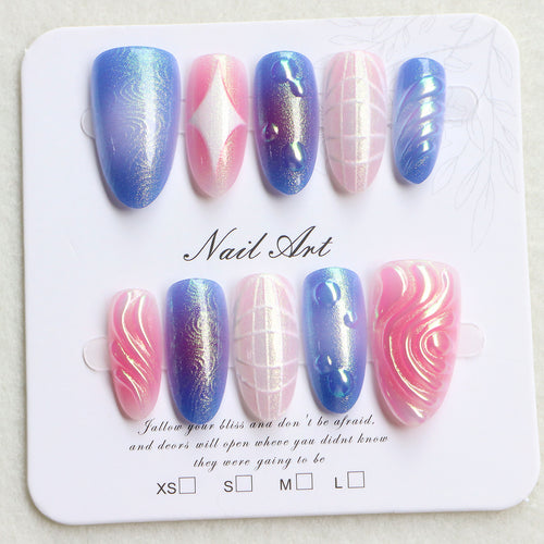 Decorative Press-On Nail Art Set with Iridescent and Abstract Designs Bowlift
