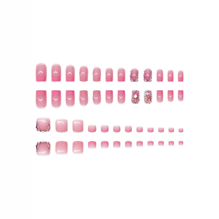 Decorative Press-On Nail Set with Rhinestone Accents Bowlift