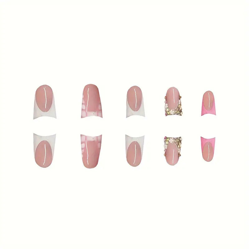Glamorous 3D Crystal-Accented Press-On Nail Set Bowlift