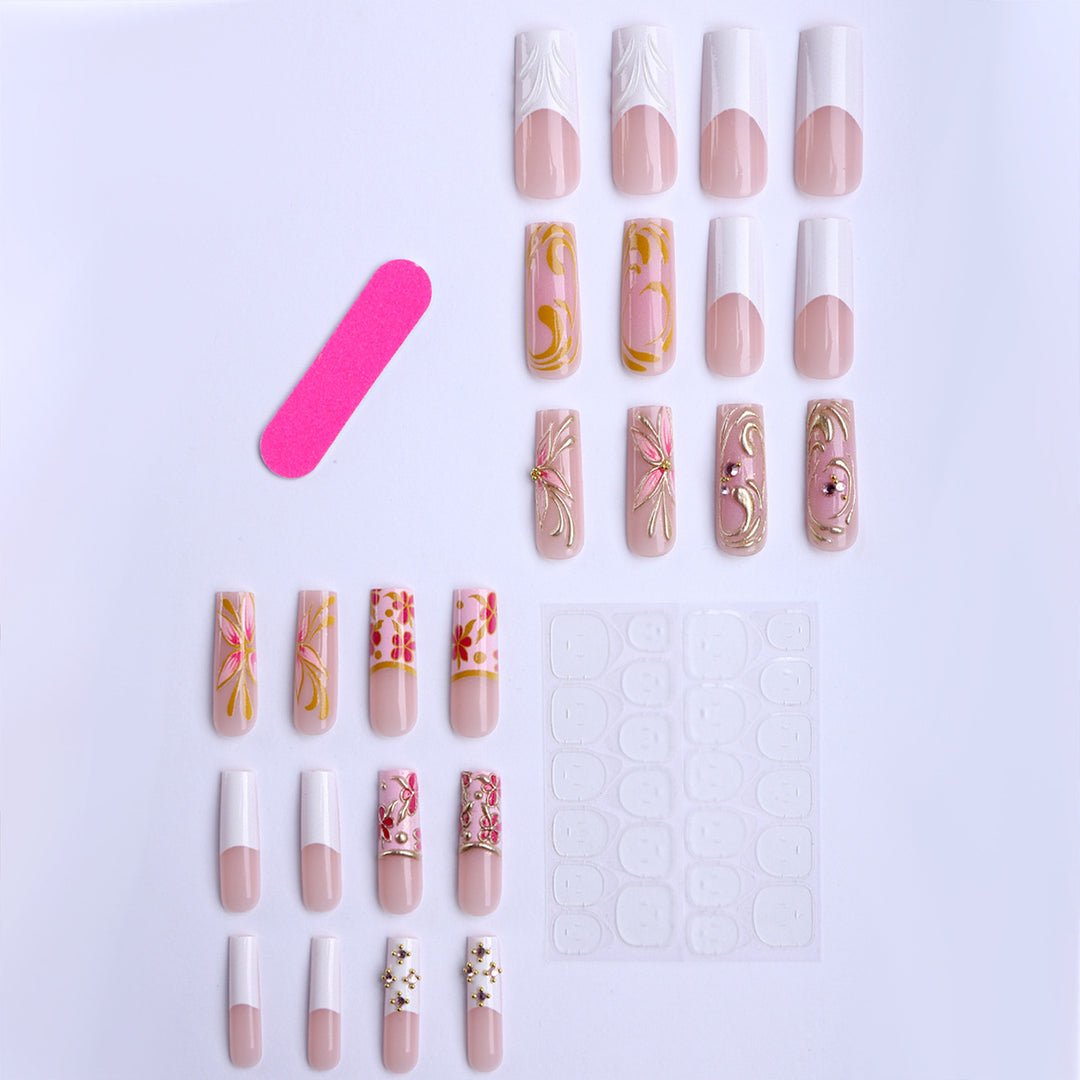 Premium Artificial Nails with Floral Decorations Bowlift