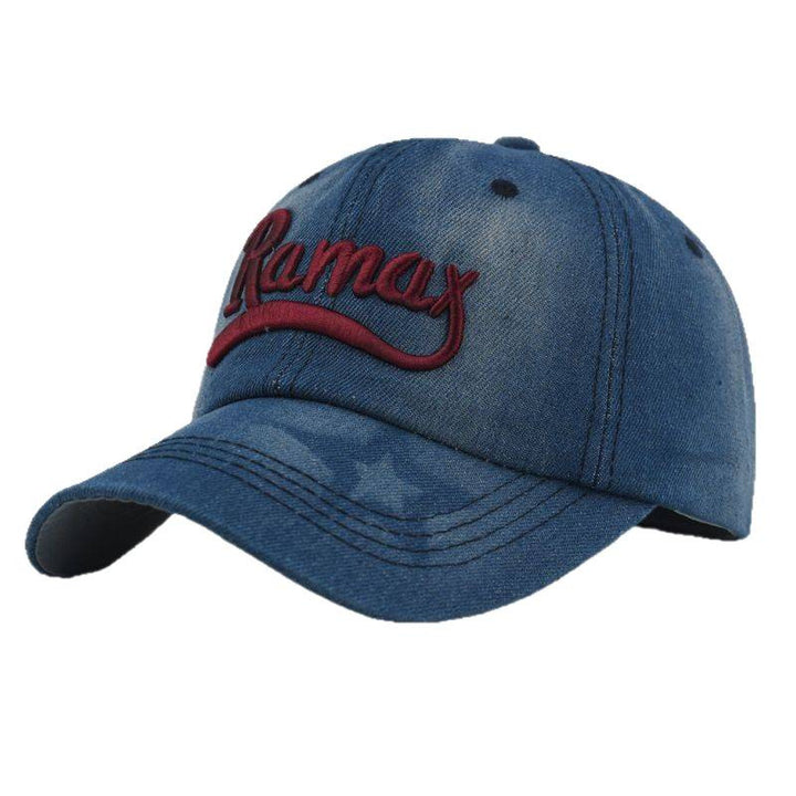 Men's Distressed Denim Embroidered Baseball Cap Bowlift