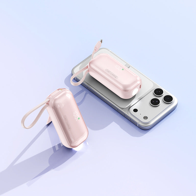 Portable power bank with integrated charging cable and LED charging status display Bowlift