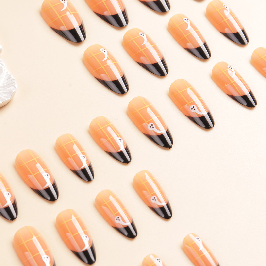 Artistic Ghost-Themed Press-On Nail Tips Bowlift