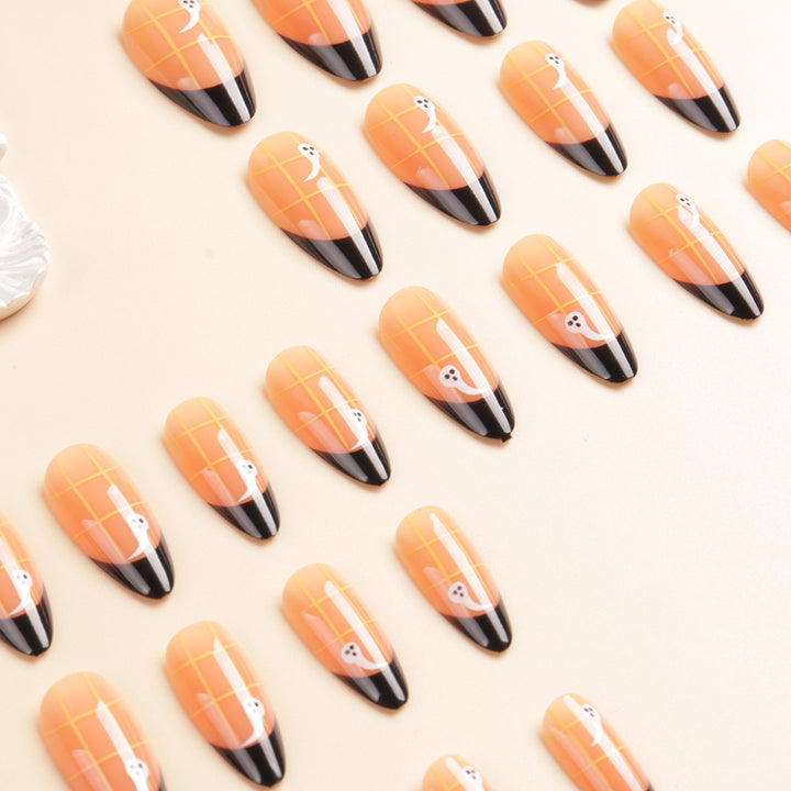 Artistic Ghost-Themed Press-On Nail Tips Bowlift