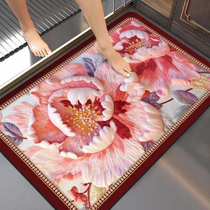 Artistic Floral Bath Mat Bowlift