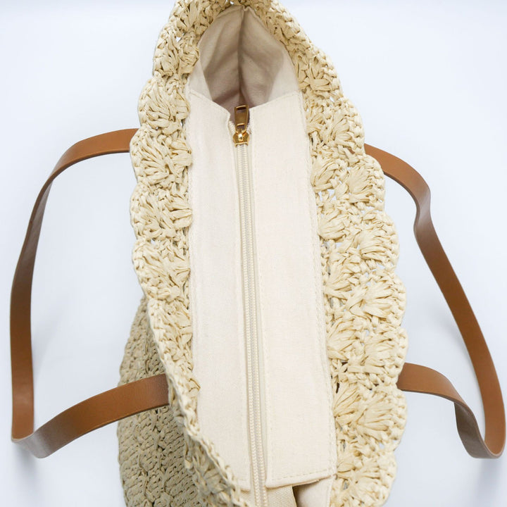 Beach bag with handcrafted crochet pattern and leather handles Bowlift