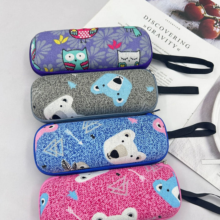 Printed hard-shell eyeglass and accessory case with wrist strap Bowlift
