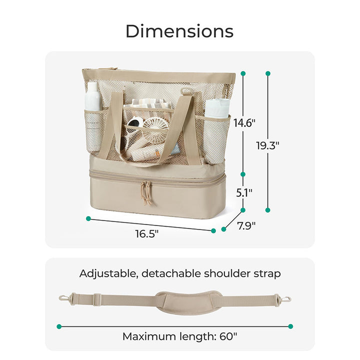 Insulated Mesh Beach Tote Bag with Multi-Compartment Storage Bowlift