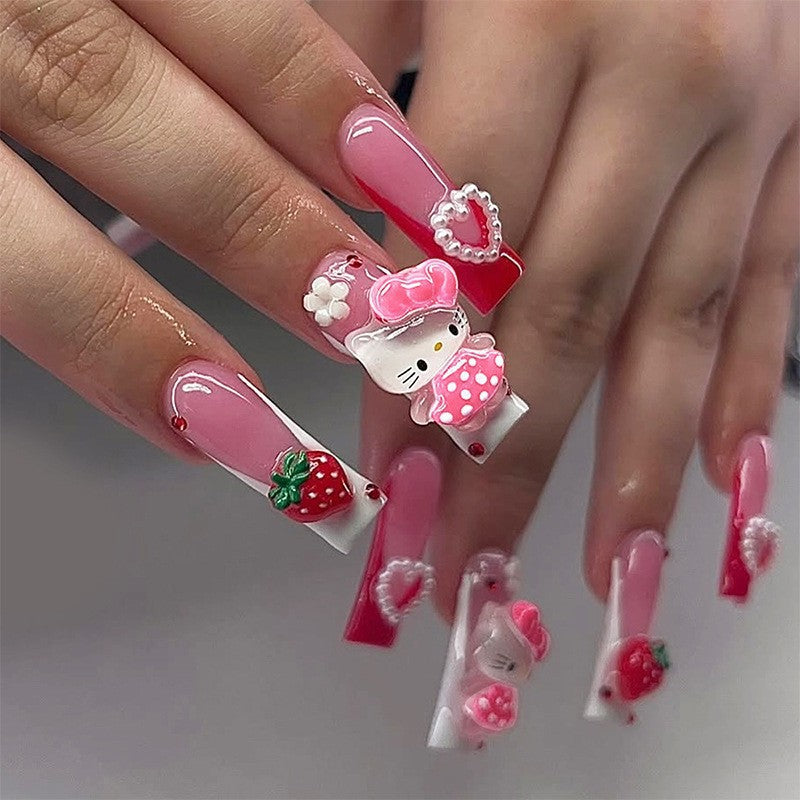 Glamorous artificial nail set with sparkling rhinestone embellishments and creative animal designs Bowlift