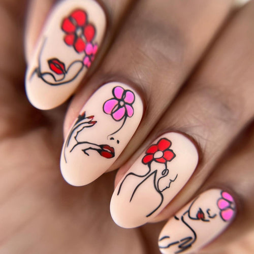 Handmade art nails with floral patterns Bowlift
