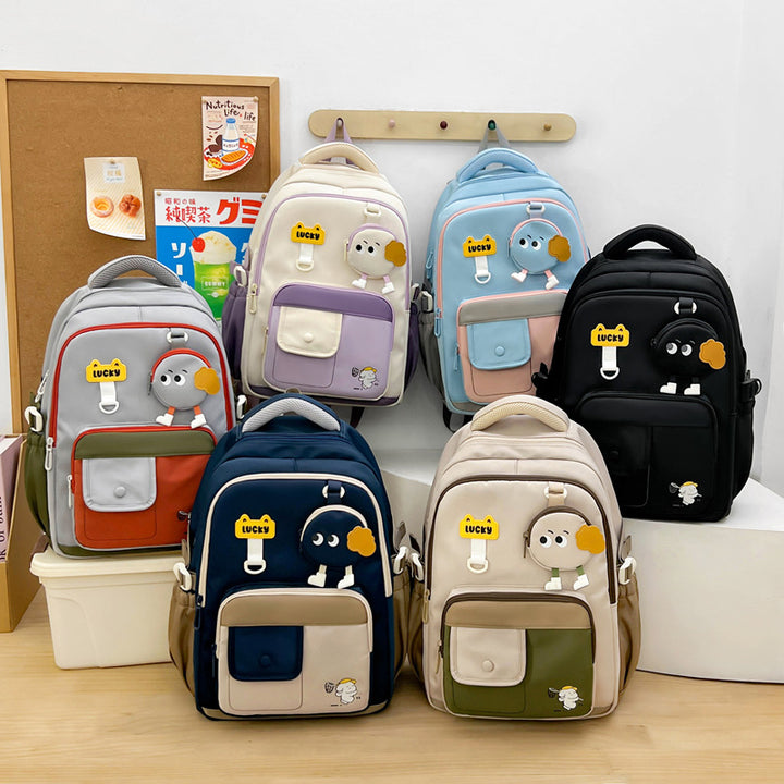Cute Character-Designed Multi-Pocket School Backpack Bowlift