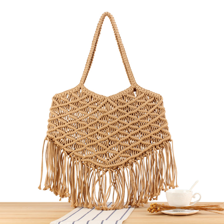Creative Macrame Bag with Fringed Design Bowlift