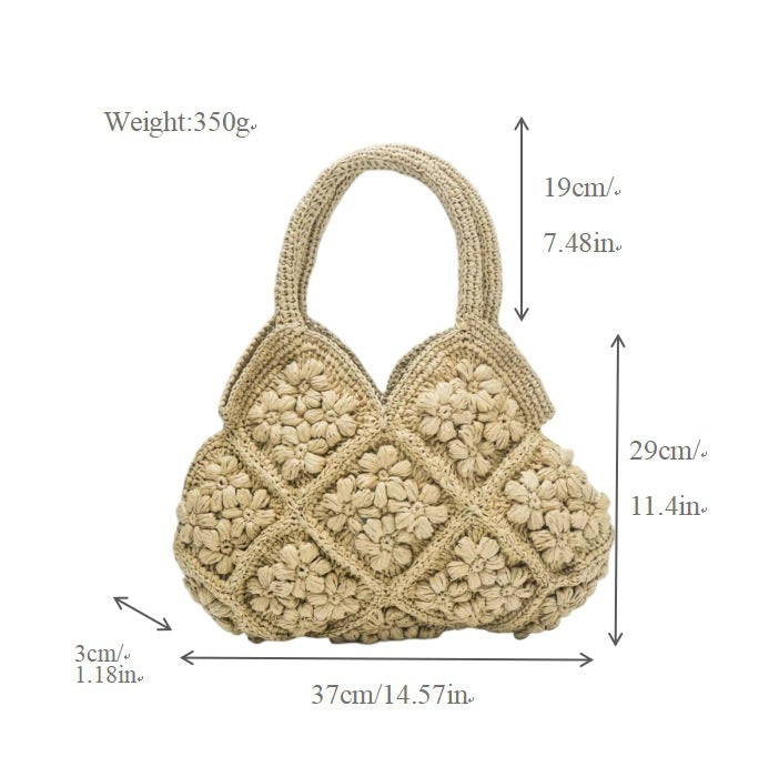 Macrame Handbag with Floral 3D Applications Bowlift