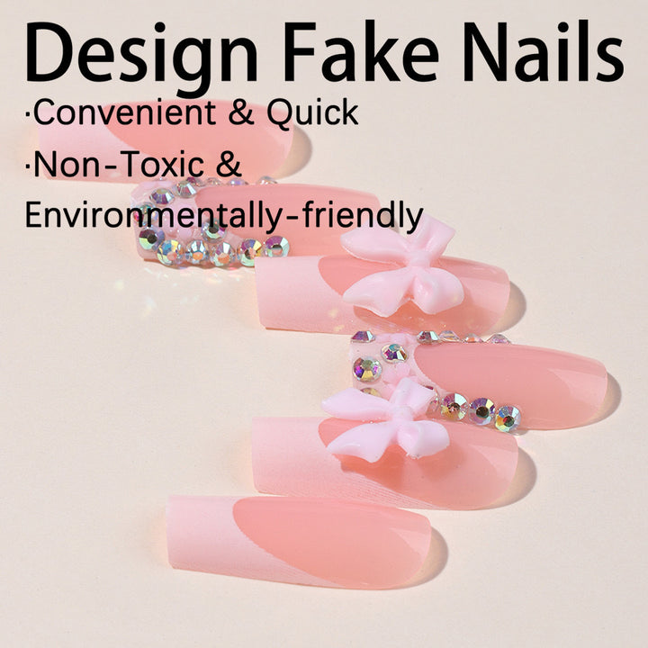 Artifical nail set with glamorous 3D bows and crystal embellishments Bowlift