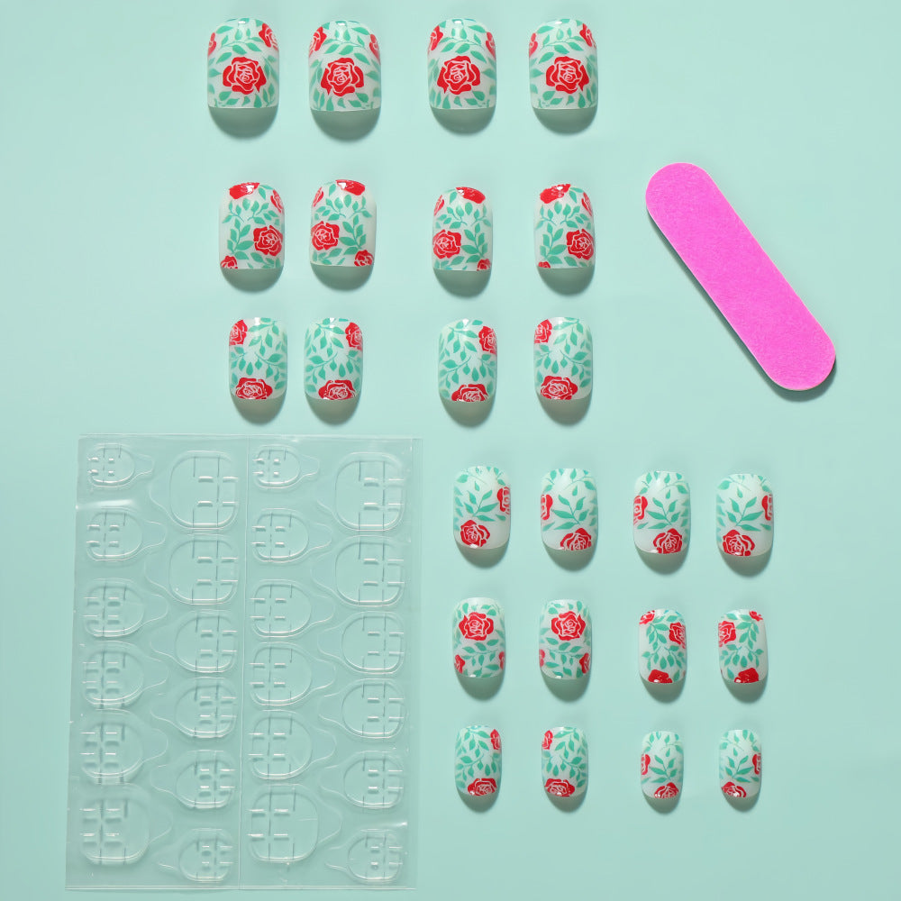 Artificial nails with romantic rose pattern Bowlift