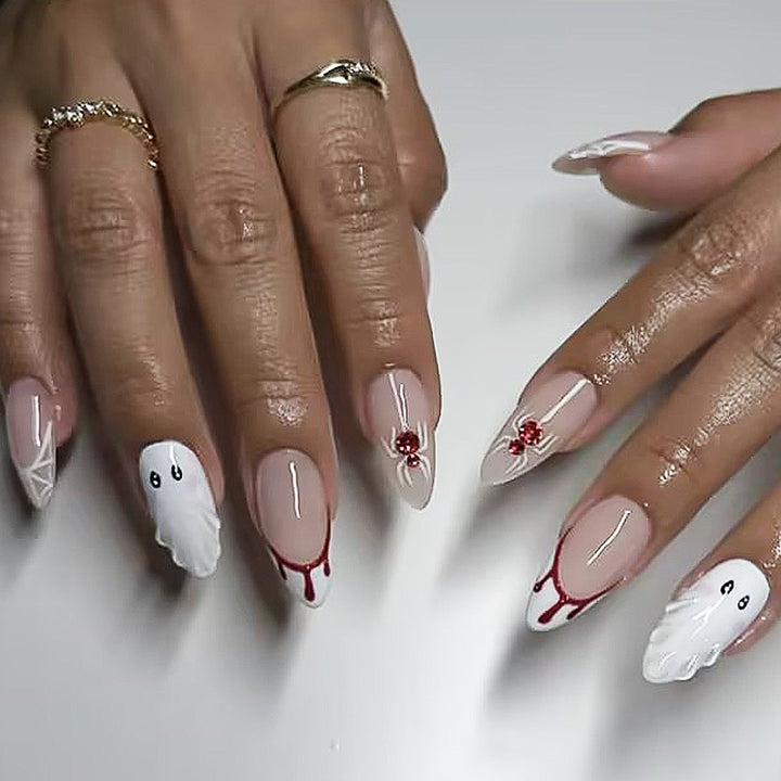 Artistic Press-On Nail Set with Halloween Inspiration Bowlift