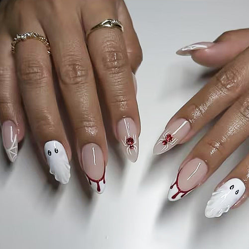 Artistic Press-On Nail Set with Halloween Inspiration Bowlift