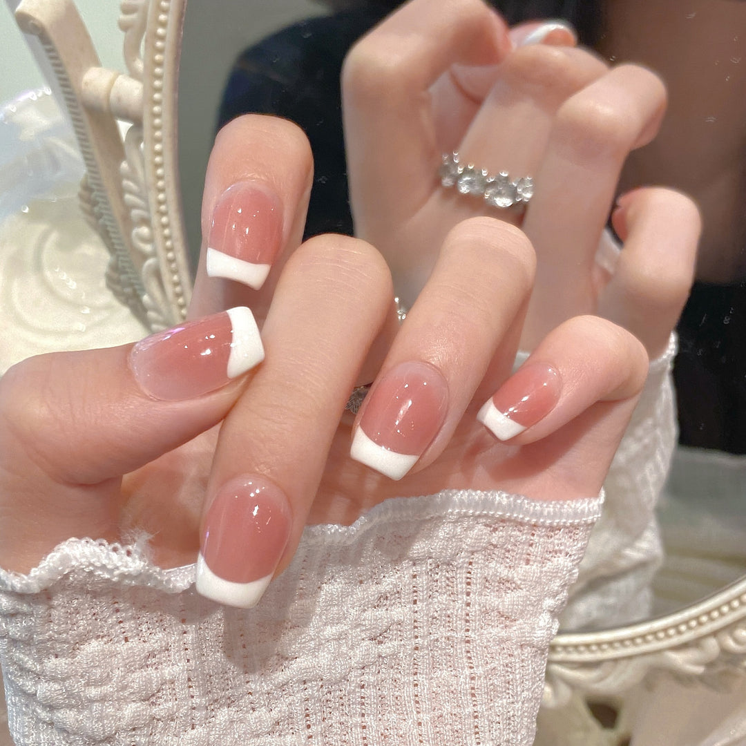 Elegant French Tip Press-On Nail Design Bowlift